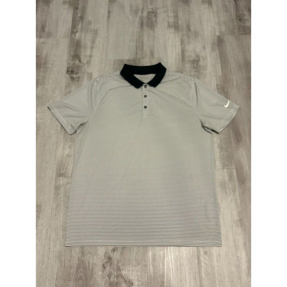 NIKE Golf Polo Shirt Men's L Black/White Stripe Short Sleeve Dri-Fit Large